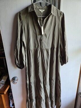 Max Studio Olive Tiered Button-Front Maxi Dress NWT